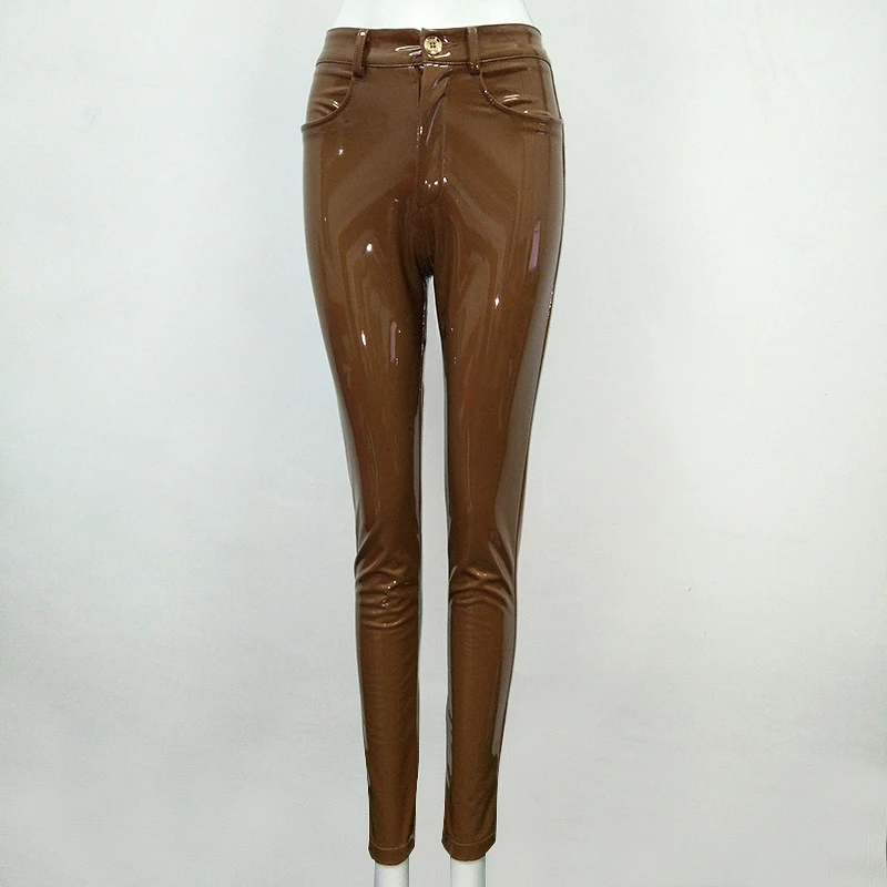 High Quality Celebrity Pink Brown Red Black Leather Stretch Pants Sexy Fashion Boycon Pant High Quality Celebrity Pink Brown Red Black Leather Stretch Pants Sexy Fashion Boycon Pant