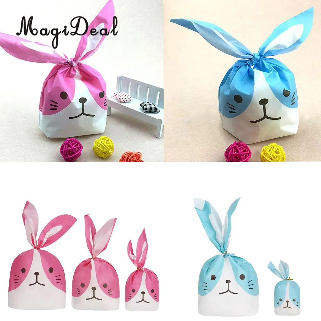 

50pcs/Lot Lovely Rabbit Bunny Cat Gift Bags Bakery Cookie Treat Bags Wedding Birthday Baby Shower Kids Party Favor Pink/Blue