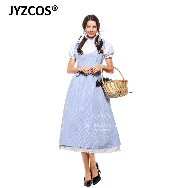 JYZCOS/костюм волшебника унции Дороти в винтажном стиле для взрослых; костюмы на Хэллоуин для женщин и девочек; длинное Хлопковое платье для костюмированной вечеринки