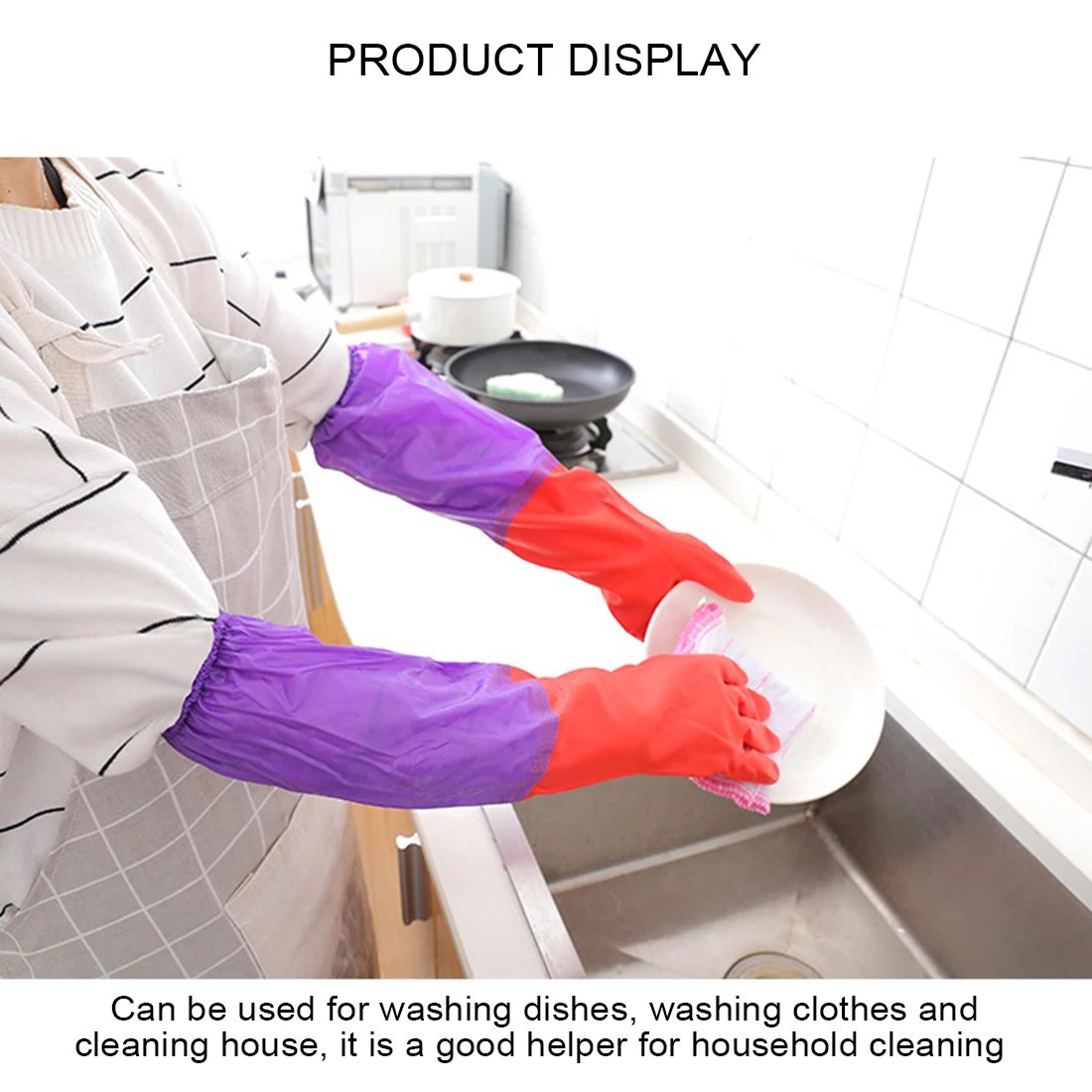Lady Flexible Comfortable Rubber Clean Gloves Red Dish Washing Long Gloves in Household Gloves
