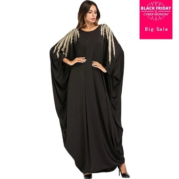 

Plus size bat sleeve Muslim Abaya Arab Singapore embroidery beading Jilbab Dubai Muslims Women Dresses Islamic dress wj2321
