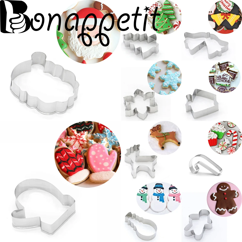 

1PC Christmas Cookie Cutter Stainless Steel Biscuit Mold Xms Theme Snowflake Santa Claus Cake Mould Baking Tool