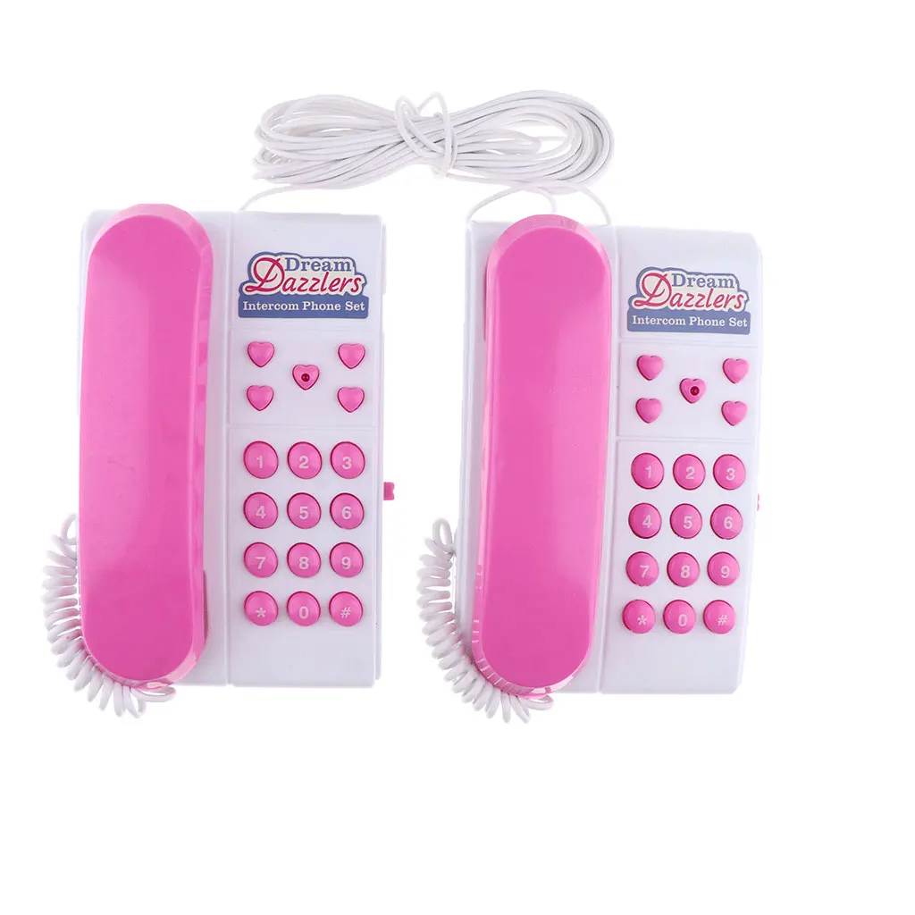 Wired Intercom Simulation Phone Interactive Toy for Child Gift Pink