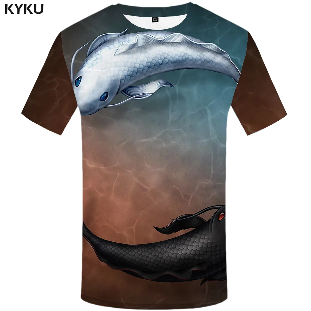 

3d Tshirt Carp T-shirt Men Fish Anime Clothes Animal Shirt Print Tropical Tshirts Casual Yinyang T-shirts 3d Short Sleeve