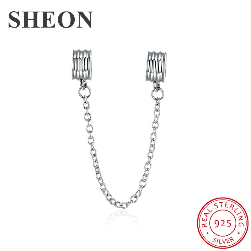 

SHEON 925 Sterling Silver Luxury Safety Chain Charms Fit Authentic Pandora Charms Bracelet DIY Jewelry Accessories New Arrival