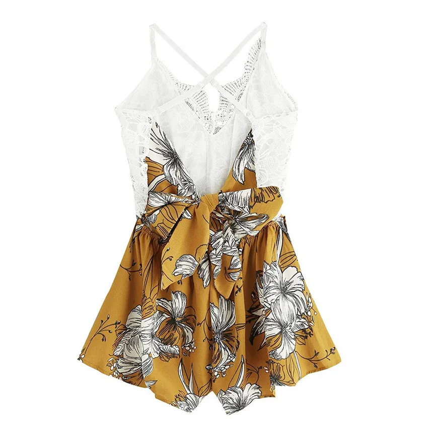 

Elegant Female Summer Flower Print Sexy Sleeveless Cross Strap Backless Lady Lace Women Casual Slim Bodycon Mini LS*D