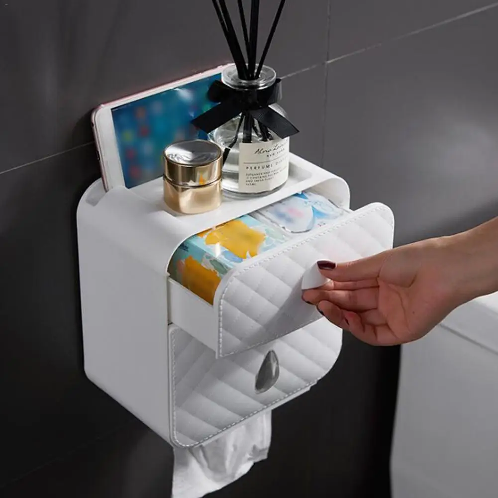 

Punch - Free Bathroom Tissue Box Multi - Function Imitation Leather Tray Tissue Case Toilet Paper Trays Lower Paper Holder