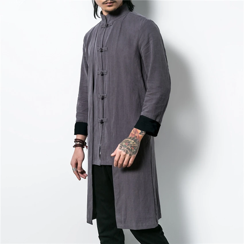 Первоклассное Мужское пальто в стиле ретро, модное Трендовое пальто в китайском стиле, размер S-5XL, мужская длинная куртка