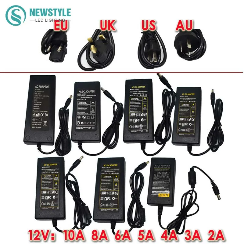 

Black switch Led power supply adapter AC100-240V to 12V 2A/3A /4A/5A/6A Led driver for led strip light transformers