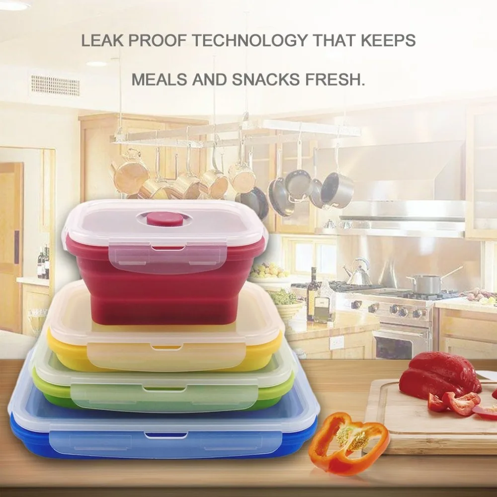 

Practical Colorful Foldable Silicone Lunch Box Eco-Friendly Portable Size Children Food Container Microwave Oven Lunchbox