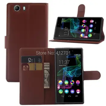 

50pcs/lot free shipping Lychee Litchi leather Cover stand wallet Case with slots For wiko ridge 4G