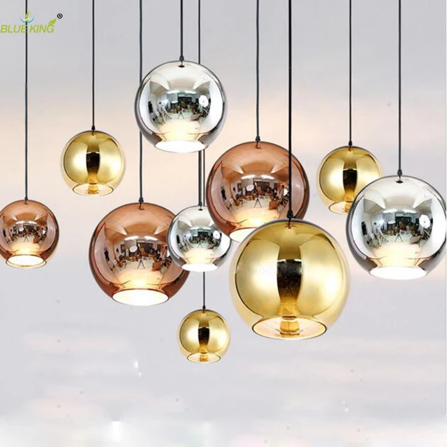 Glas Blase Ball pendelleuchte E27 Led lampe Kupfer Spiegel Leuchter