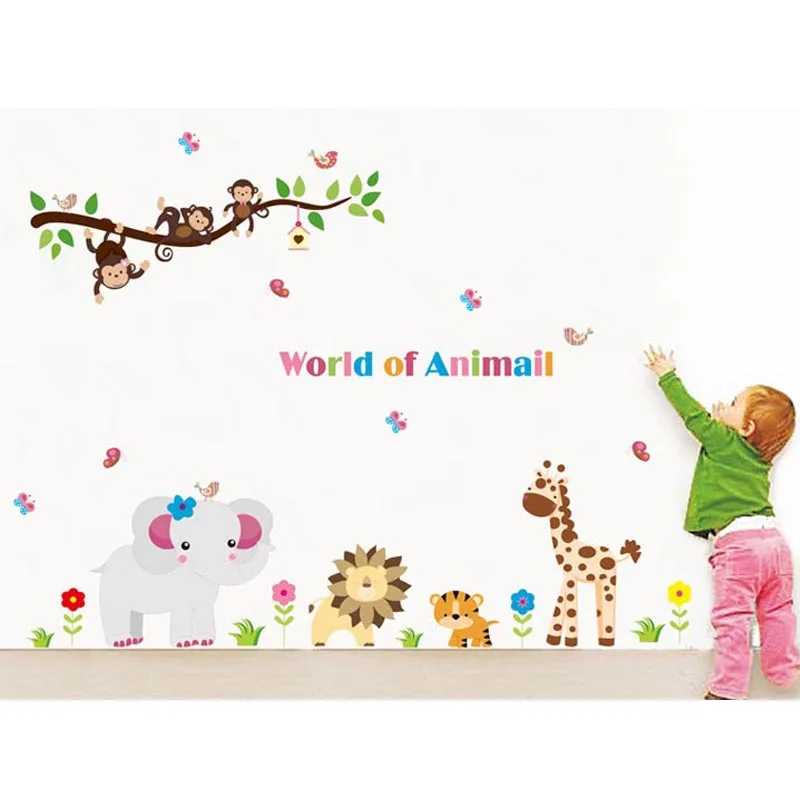 World of Animal Monkey Lion Elephant Giraffe Zoo Wall Sticker Vinyl Art