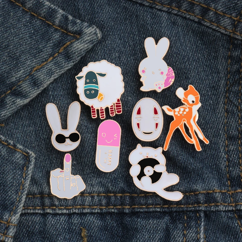 

Creative Cute Glasses Rabbit Sika Deer Cat Animal Pattern Child Brooch Boy Cartoon Backpack Enamel Pin Brooches Men Metal Badge
