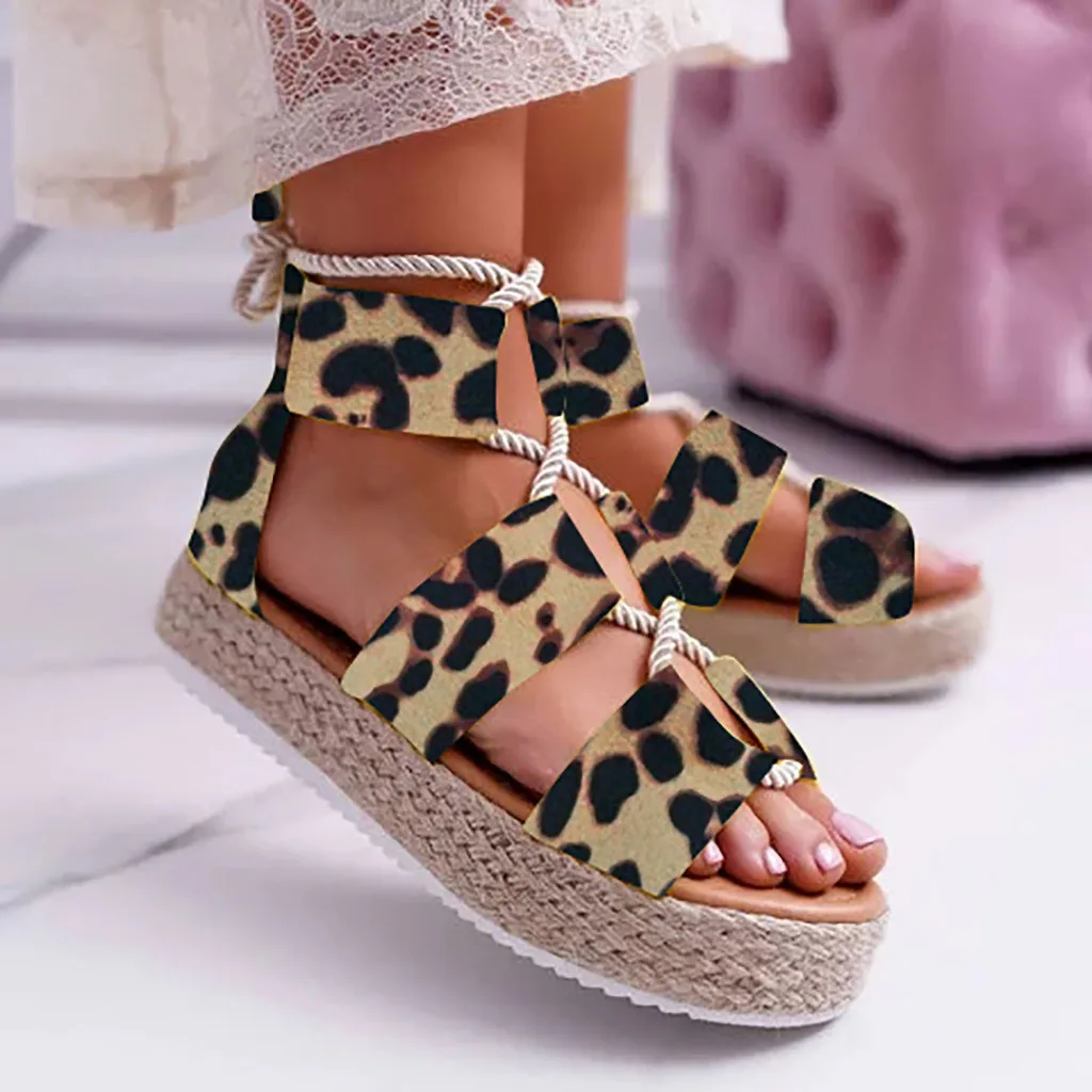 

Summer Platform Sandals 2019 Fashion Women Sandal Wedges Shoes Leopard Woman Peep Toe Platform Sandals Roman Sandas Casual