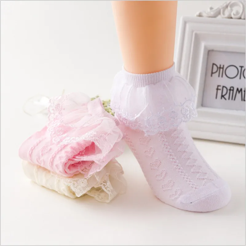 5 пар/лот носки для девочек с оборками 8носочки детские детские носочки Кружевные носки меш Маленькая принцесса хлопчатобумажные носки белый розовый пак