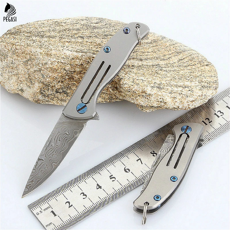 Titanium Damascus knife handle outdoor camping knife folding knife gift collection point pocket