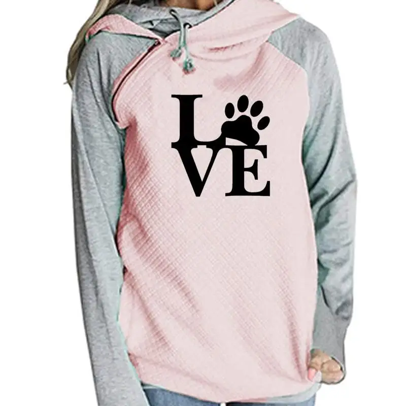 2019 Новая мода Любовь собаки отпечаток кошачьей лапы Топы Кофты Femmes толстовки Для женщин с капюшоном узор для девочек улица толщиной