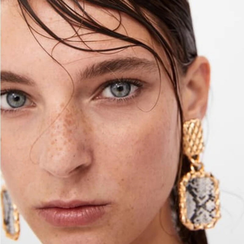 

JURAN ZA brand ANIMAL PRINT square geometric dangle earrings for women 2019 good quality big Ethnic statement earrings wholesale