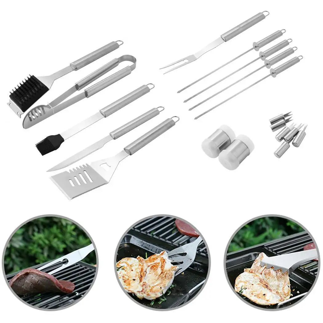 

Tool Stainless Steel BBQ 18pcs Set Skewers Brush Fork Outdoor Grilling Tool Set