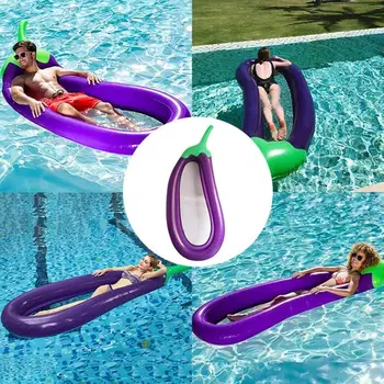 

250*105*20cm Inflatable Giant Eggplant Pool Float Mattress Sunbathe Bed Swimming Ring Circle Beach Mat for Water Party