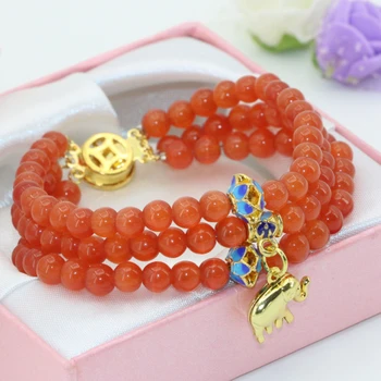 

High quality gift new unique clasps 3rows 6mm orange cat eyes round beads multilayer bracelets for women jewelry 7.5inch B2778