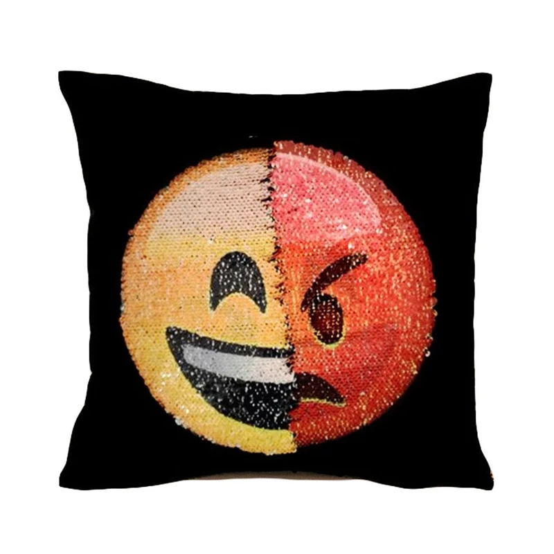 Cute DIY changing face emoji decorative pillows cover sequin smiley