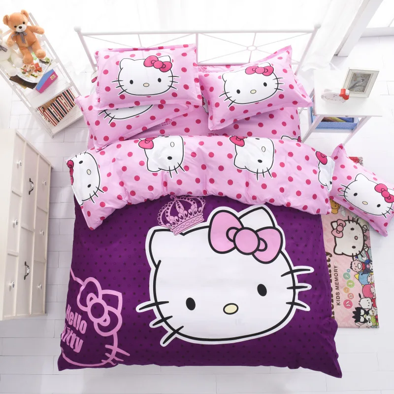 

Hello Kitty Bedding Set Children Bed cotton Cartoon Duvet Cover Set with Bed Sheet Pillow Case bedclothes Twin Full Queen Size