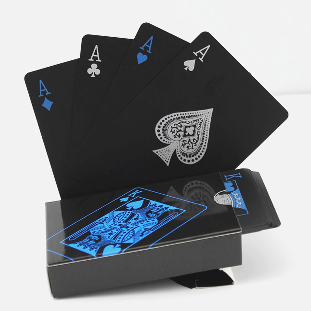 

54Pcs Fine-Quality Plastic Pvc Poker Waterproof Black Playing Cards Creative Gift Practical Magic Gambling Board Game Cards