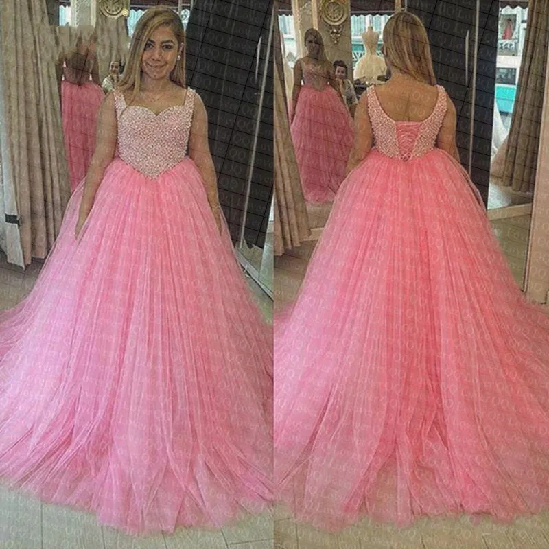 2019 Полный бусины Милая Розовый бальное платье свадебное Vestido De Noiva Robe de Soiree