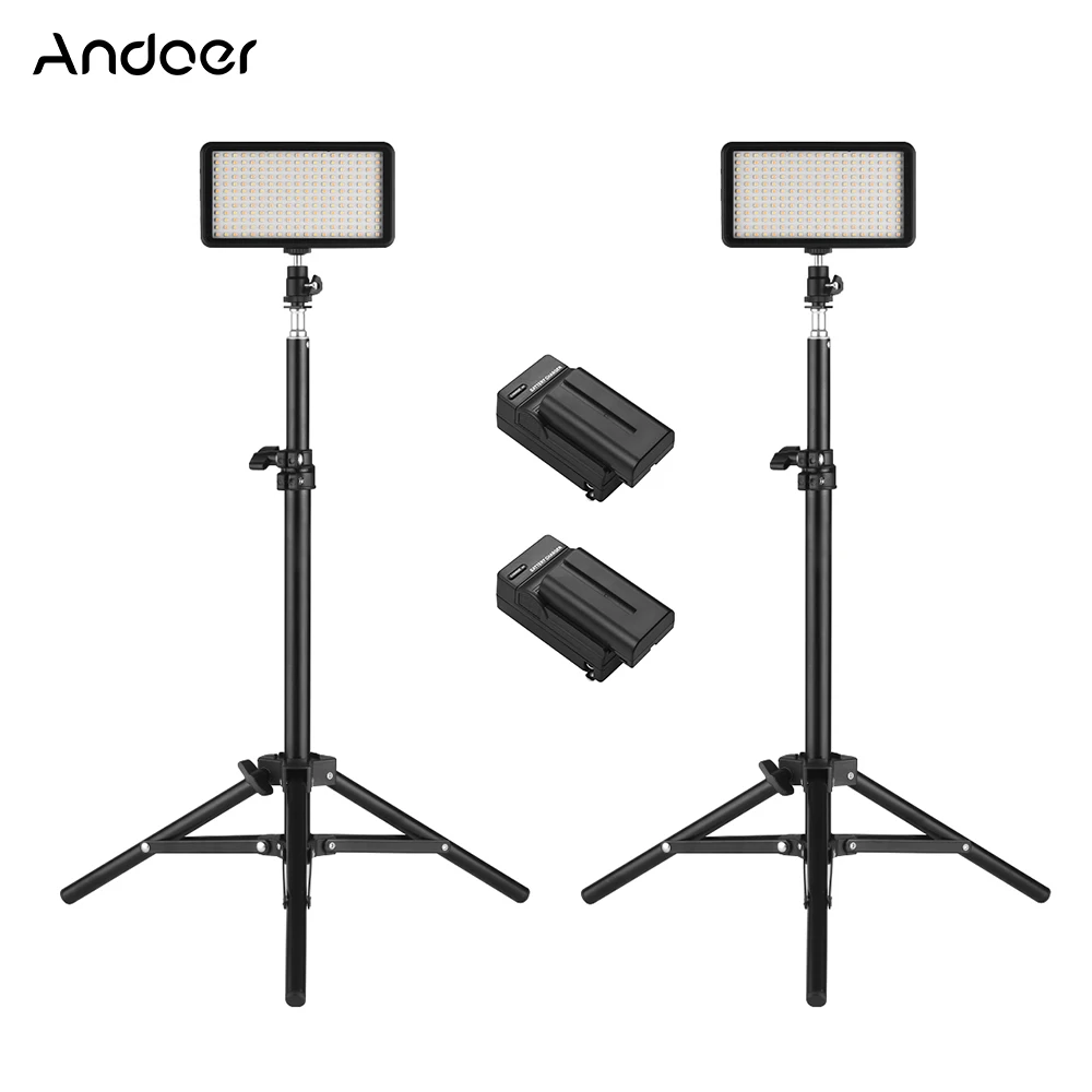 Andoer LED Video Light Kit include W228 3200K/6000K LED Video Light