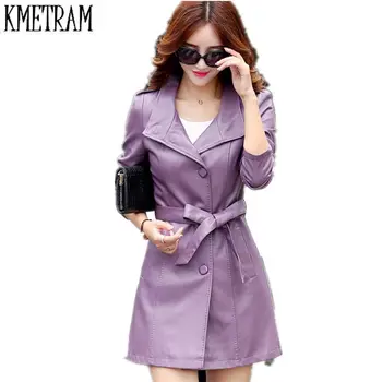 

2019 European Style Elegant Lady Slim Leather Jacket Women Coat Female Suit Spring Autumn Turn-down Collar Jacket Casaco WUJ0651