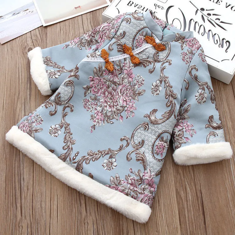 

New Girls Winter Dress Children Cheongsam Chinese Style Embroidery Flower Princess Dresses for Kids Thicken Baby Qipao Costumes