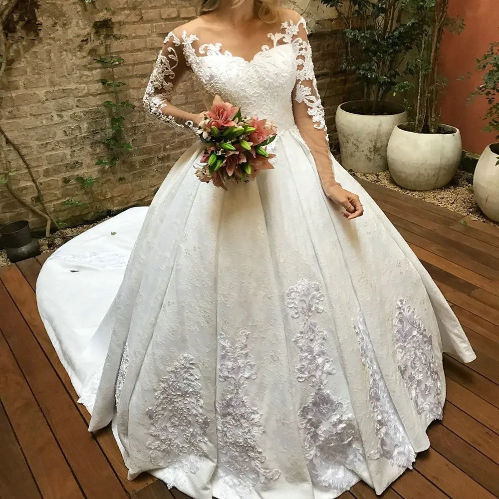 Luxury Shinny lace Wedding Dress long 