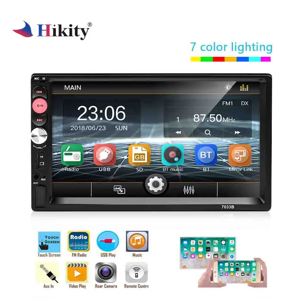 Hikity 2 Din Car Radio 7 Touch Screen Bluetooth FM Autoradio Car Multimedia Player Support Mirror