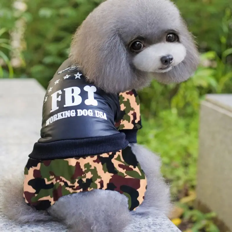 Одежда для собак, Модный зимний теплый комбинезон с принтом FBI для собак, пальто для щенков, верхняя одежда, большой размер