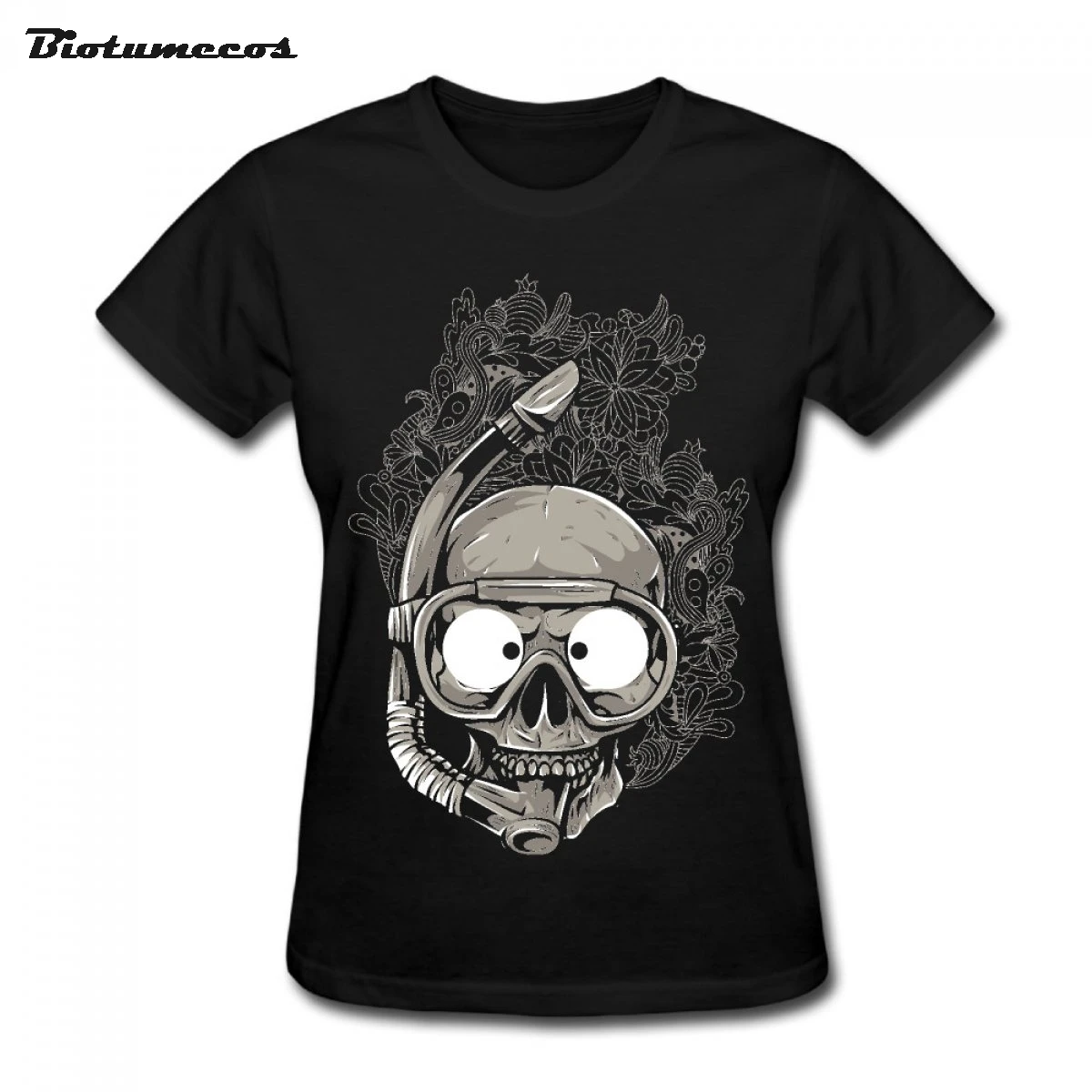 Ladies Sleeve 100 Cotton Skull Wear Novely Skull Flowers Around