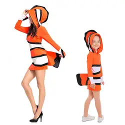 Клоун костюм для детей и взрослых Немо рыба ролевая игра морских животных нарядное платье Семья Хэллоуин маленький Костюмы для девушек