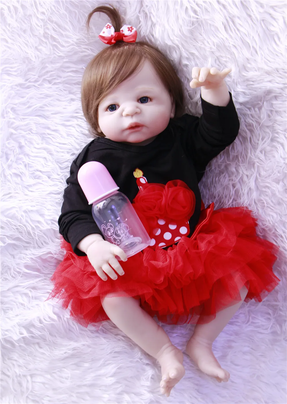 

57cm 100% Full Silicone girl doll with pacifier+bottle rooted hair Reborn babies dolls birthday gift toy bonecas brinquedos