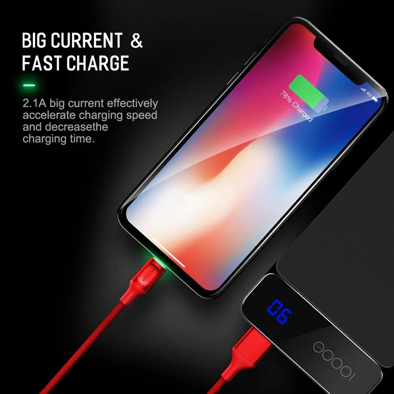 Обновленный usb-кабель с автоматическим отключением для iPhone X, 8, 7, 6, ROCK, 2.1A светодиодный светильник, usb-кабель для быстрой зарядки iPhone, зарядное устройство, синхронизация данных