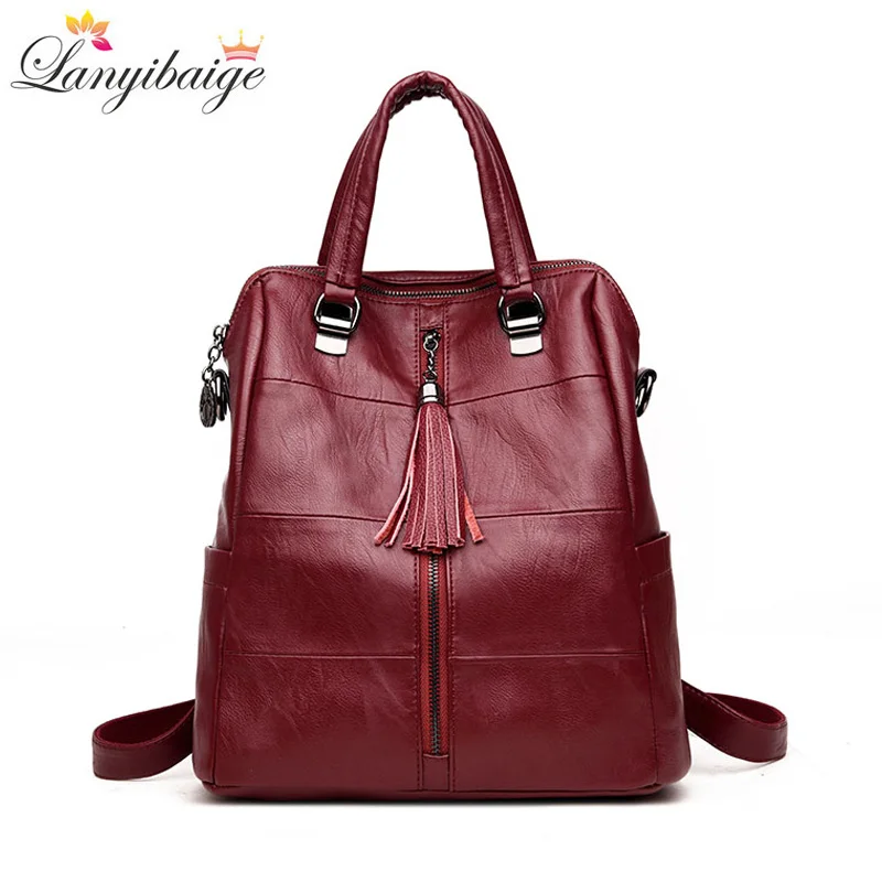 LANYIBAIGE Women Backpack High Quality Leather Pure Color Backpacks School Bags for Teenagers Girls Backpacks Herald Fashion LANYIBAIGE Women Backpack High Quality Leather Pure Color Backpacks School Bags for Teenagers Girls Backpacks Herald Fashion