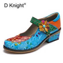 2019 New Retro Women Pumps Oxfords Shoes Hand-painted Print Genuine Leather Female Shoes Flower Comfortable Lady Mary Jane Shoes fedonas new classic design women genuine leather shoes woman retro mary jane wedding party pumps female buckles prom shoes
