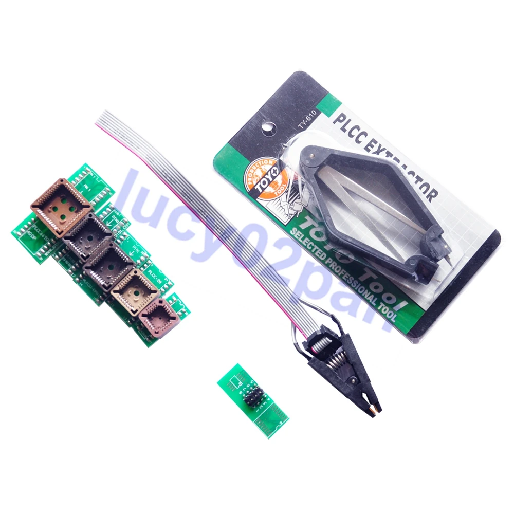 8pcs Test Adapter Kit Sop8 Sop16 PLCC44//32//28//20 DIP for TL866II Plus Programmer