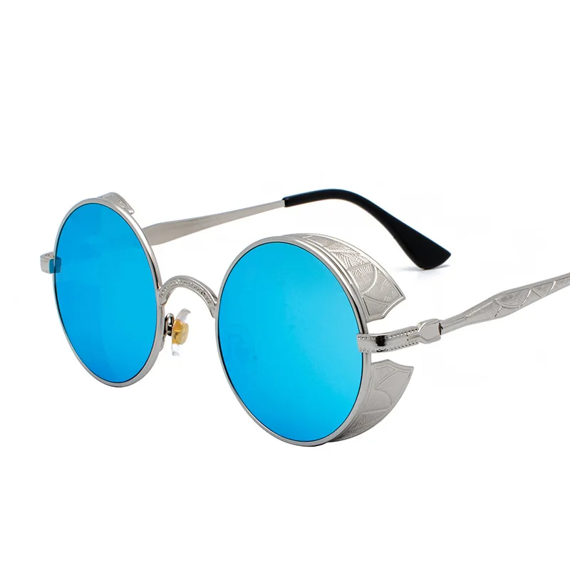 Новинка, металлические круглые солнцезащитные очки в стиле стимпанк для мужчин и женщин, модные очки, фирменный дизайн, Ретро стиль, Винтажные Солнцезащитные очки, UV400, gafas - Цвет линз: 6