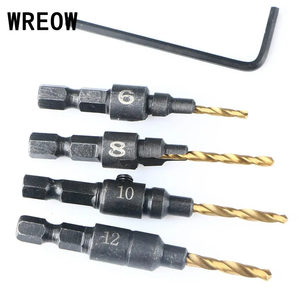 

4PCS Woodworking Hexagon HSS Carpentry Countersink Drill Bit Set 1/4 Hex Shank Counterbore With Clamp Wood Woodworking
