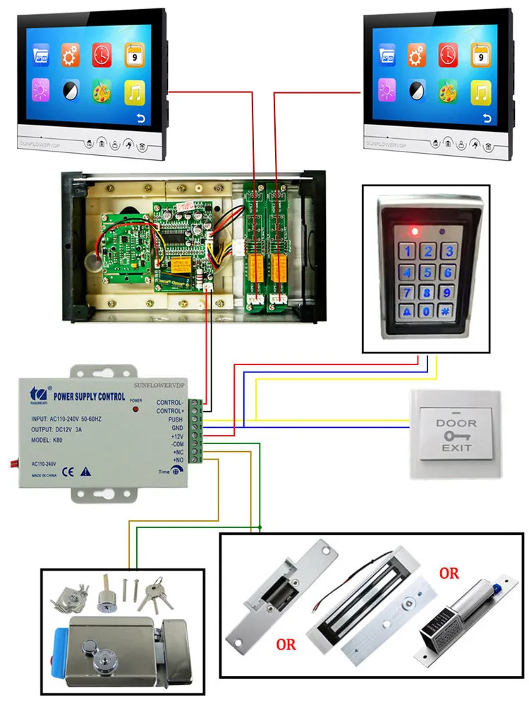 Система контроля доступа клавиатура 3 квартиры домашний телефон с замком 9 "цвет 8 Гб SD карта Запись домофон Rfid карты комплект