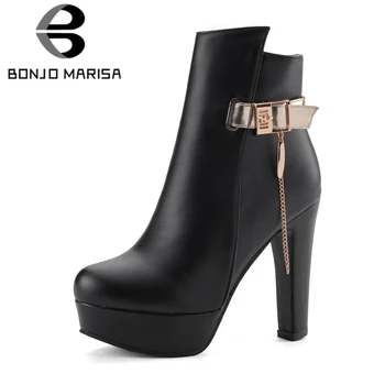 

BONJOMARISA New Arrival Brand Solid Black Ankle Platform Boots Women Autumn 2020 Plus Size 34-50 Super High Heels Shoes Woman
