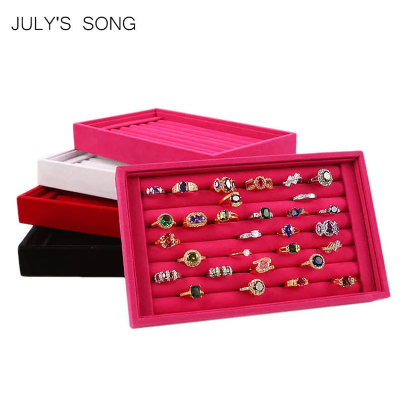 

JULY'S SONG 1PC Velvet Rings Display Stand Storage Box Tray Rings Earrings Holder Show Jewelry Organizer Carrying Case New