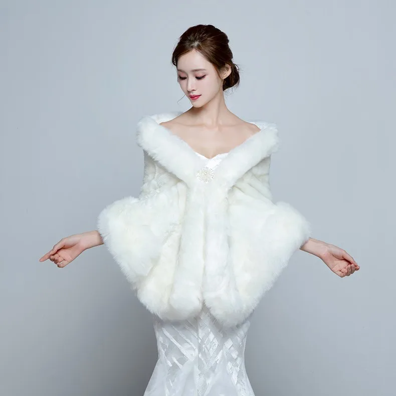 white faux fur shoulder wrap