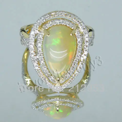 

Elegent Opal Ring Vintage Pear 8x12mm 14Kt Yellow Gold Natural Engagement for Wife Gift